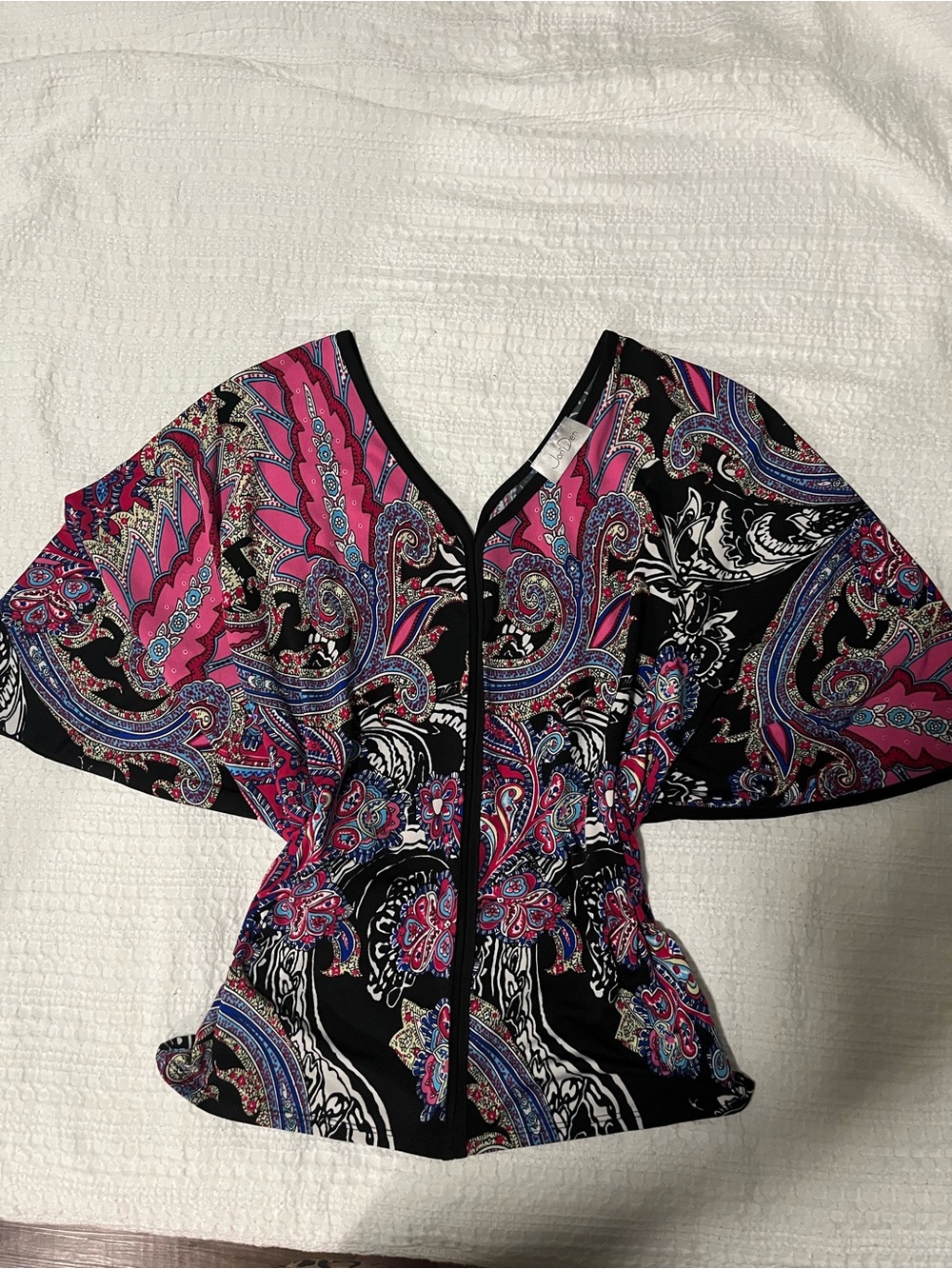 90s Butterfly Pink Paisley V-Neck Flutter Sleeve Blouse